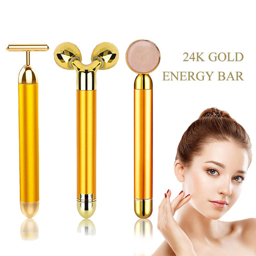 24k Gold Energy Set 3D Face Vibration Massager. - Elle-&-Shine-