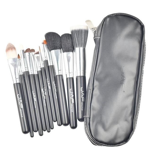 High Quality 12pcs Makeup Brush Kit & Portable Leather Cup - Elle-&-Shine-